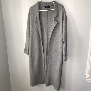 Brown Allan merino wool yak knit long length open front blazer cardigan grey XS